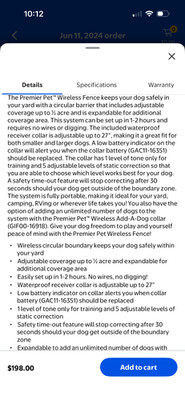 Premier Pet Wireless Dog Fence System Adjustable Circular Boundary Up to ½ Acre 