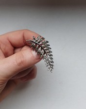 Vintage Silver Tone Marcasite Fern Leaf Brooch 1950s 1960s Style