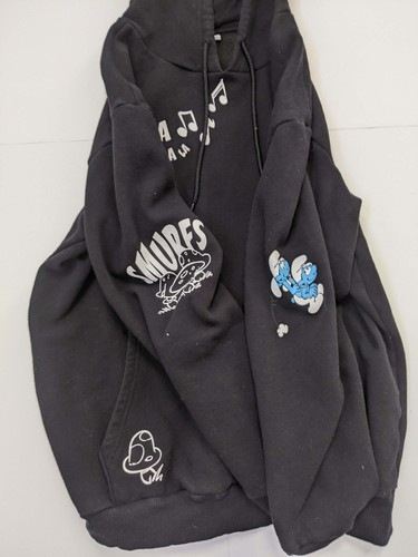 Official Smurfs Hoodie Hooded Sweatshirt Black LARGE - Picture 4 of 4