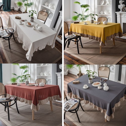 Tablecloth Ruffle Table Rectangle Table Cloth Cover Dining Tablewear Home Decor - Picture 2 of 37