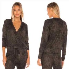 Sundry Leopard Print Wrap Sweater in Charcoal sz M