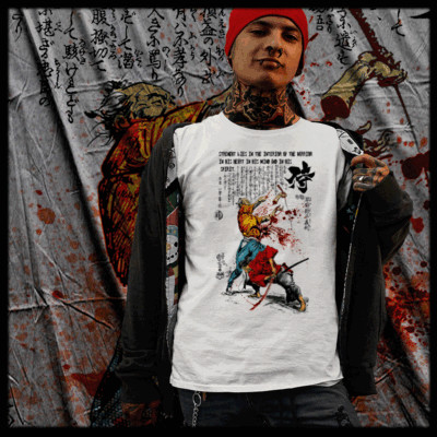 Samurai t-shirt bushido code Japanese warrior Ronin Kanji Katana White tee 