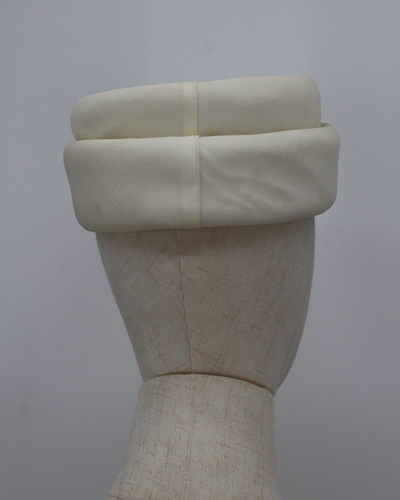 Vintage Pillbox Hat White Ivory Taffeta Costume Jewelry Brooch Retro 1950s 1960s - Picture 4 of 11