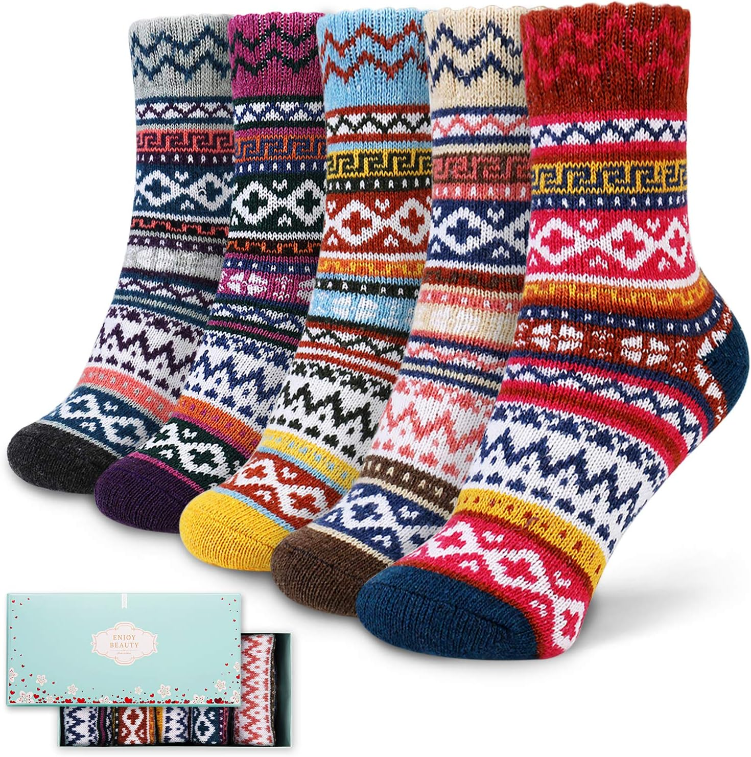 Socks Women, Soft Knit Wool Winter Thick Warm Cabin Fuzzy Crew Women Socks 5 ...-image
