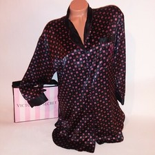 Vintage Victoria Secret Sleep Shirt Small Black Red Pink Geo Squares Gold Label