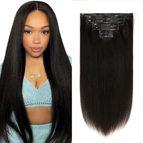 Anrosa Seamless Clip Human Hair Extensions 110g 7 Pieces Yaki Straight 22 Inch