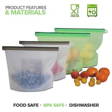 Reusable Silicone Food Storage Bag Lunch Sandwich Snack Freezer Set 4 Leak Proof