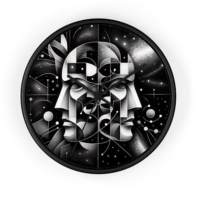 Home Decor Wall Clock Art Deco Duality Mask Abstract Cosmos Museum Gallery Black