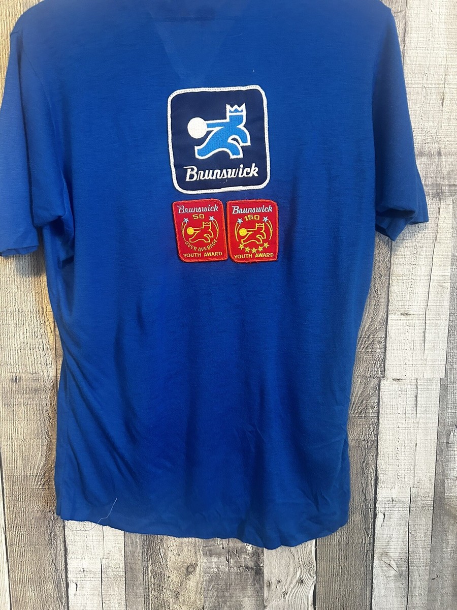 Vintage 1970's Brunswick Bowling Collared Shirt Blue Medium