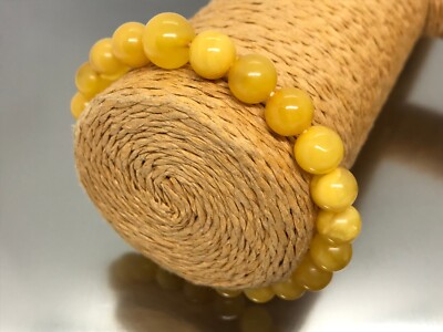 Amber Bracelet Gift Baltic Natural Egg Yolk Yellow Round Beads Ladies 7,6g 18658