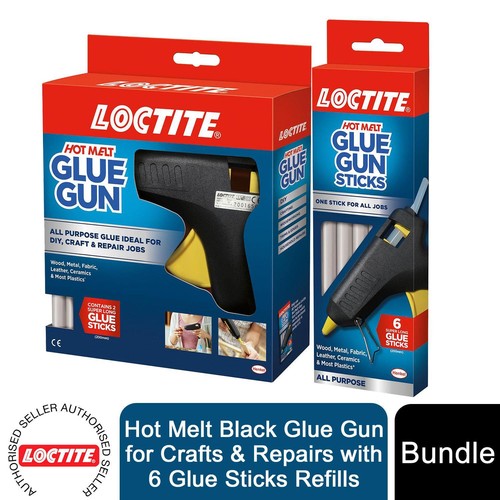 Loctite Hot Melt Black Glue Gun for Crafts & Repairs with 6 Glue Sticks