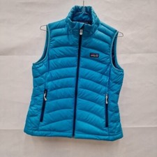 Patagonia Women's Goose Down Aqua Blue Full Zip Gilet Vest Bodywarmer Size Small