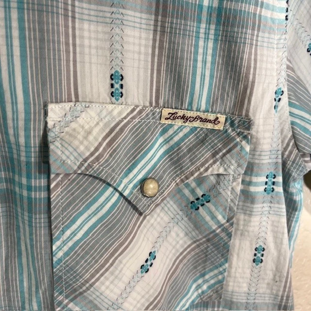 Camisa informal Lucky Brand para hombre mediana perla a presión azteca manga corta Foto 4 de 4