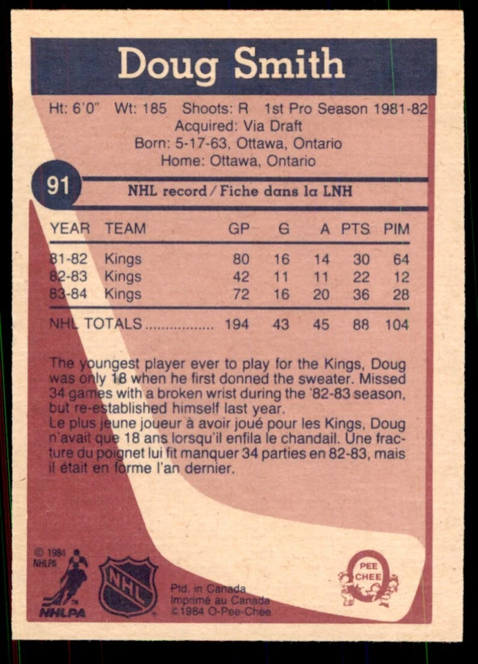 1984-85 O-Pee-Chee High Grade Doug Smith #91 - Image 2 of 2
