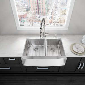Details About Vigo Vgr3620blk1 Double Basin Farmhouse Kitchen Sink Combo Stainless Steel