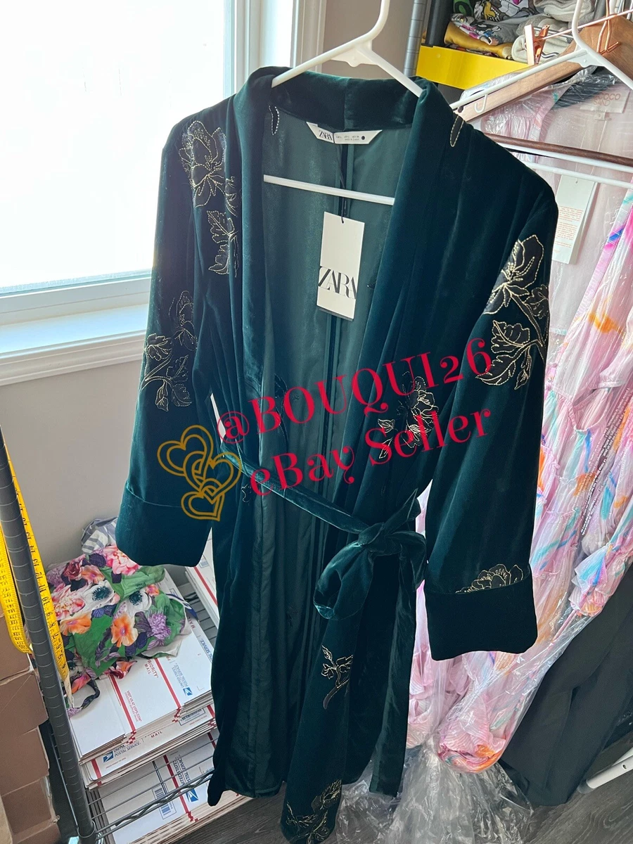 ZARA LIMITED EDITION GREEN EMBROIDERED KAFTAN KIMONO JACKET DRESS