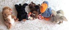 Ty Beanie Babies * 7 * Scoop * Blackie (2) * Nuts * Nibbly * Pounce * Speckles