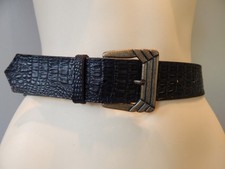Nos Vintage Black Vegan Crocodile Lizard Gator Dress Belt Boho Disco Retro Mod