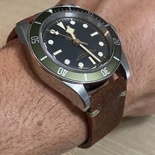 20mm Dark BROWN Vintage Suede Leather Watch Strap Band Olive Stitching