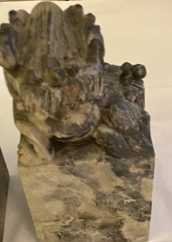 Set Of 2 Foo Dog Vintage Chinese Soapstone Carved Figurine Bookends 7" Heavy - Picture 13 of 15