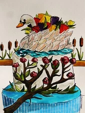 Original Bakery Cake Food Watercolor Impressionism