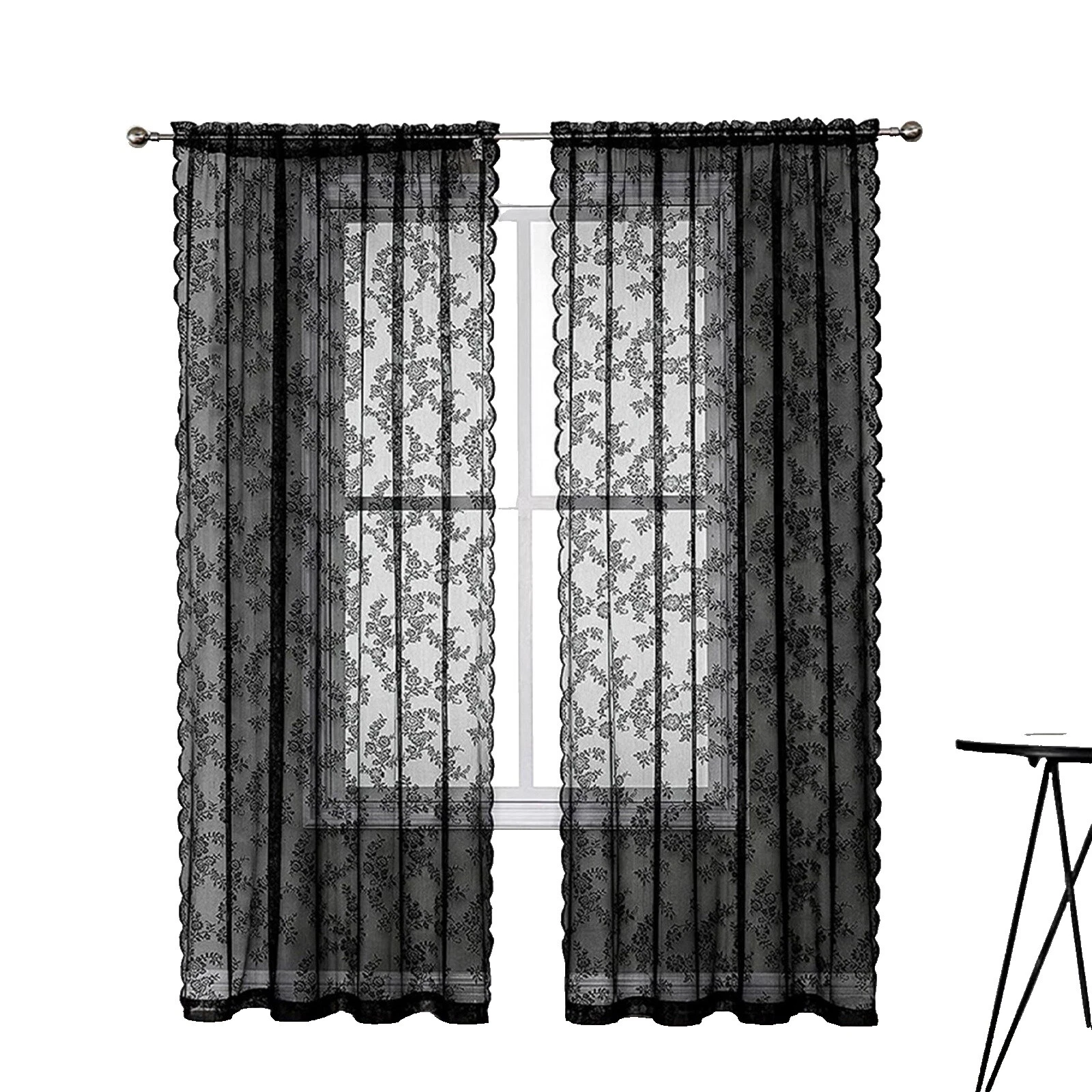 Black Floral Window Curtains & Drapes