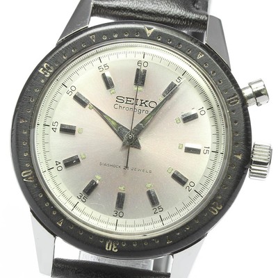 SEIKO crown 45899 One push Chrono Silver Dial Hand Winding Men 