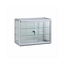 Aluminum Framed Tempered Glass Counter Top Display Case with Shelves and Lock