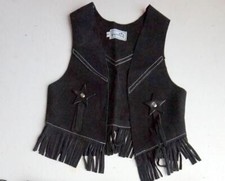 Prem BLACK Suede Leather costume Western Cowboy Kids Youth Vest ONLY MED