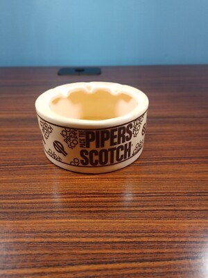 Vintage Rare 100 Pipers Scotch Ashtray Beige Brown Tan Advertising Smoking 