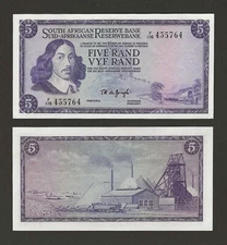 SOUTH AFRICA 5 Rand 1967-1974, P-111b, Wmk: Springbok, Sign: de Jongh, UNC Rare