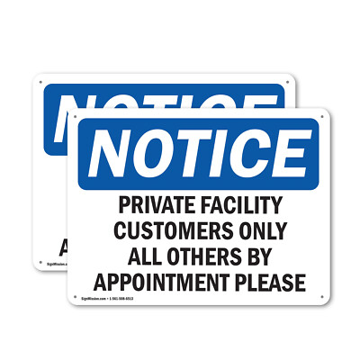 (2 Pack) Private Facility Customers Only All Others OSHA Notice Sign Decal Metal