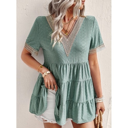 Women Tunic Tops Loose Shirts V-Neck Ruffle Sleeve Blouses Babydoll Tops T-Shirt - Picture 3 of 24