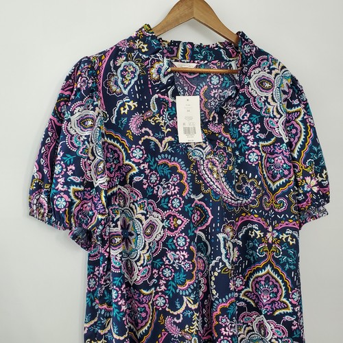 Crown and Ivy Womens Blue Paisley Medallion Shift Dress Size 3X Ruffled Preppy - Picture 2 of 9