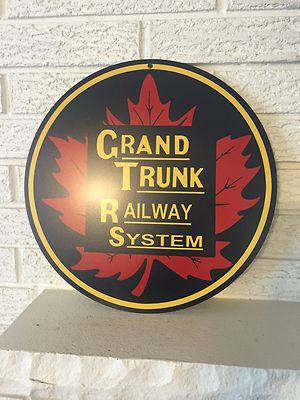 Grand Trunk Railway System Maple Leaf Logo Heavy Metal Sign 14'' Round New DL 