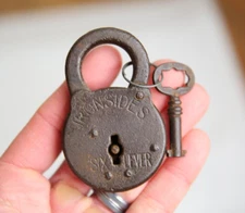 Antique Ironsides Six Lever Padlock w/ key old vintage lock tool box chest trunk