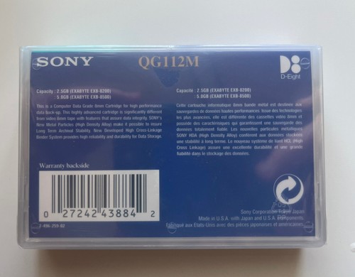 4 Sony D8 D-Eight Data 8mm Tape/Cartridge 5GB 112, QG112M Factory Sealed - Afbeelding 4 van 5