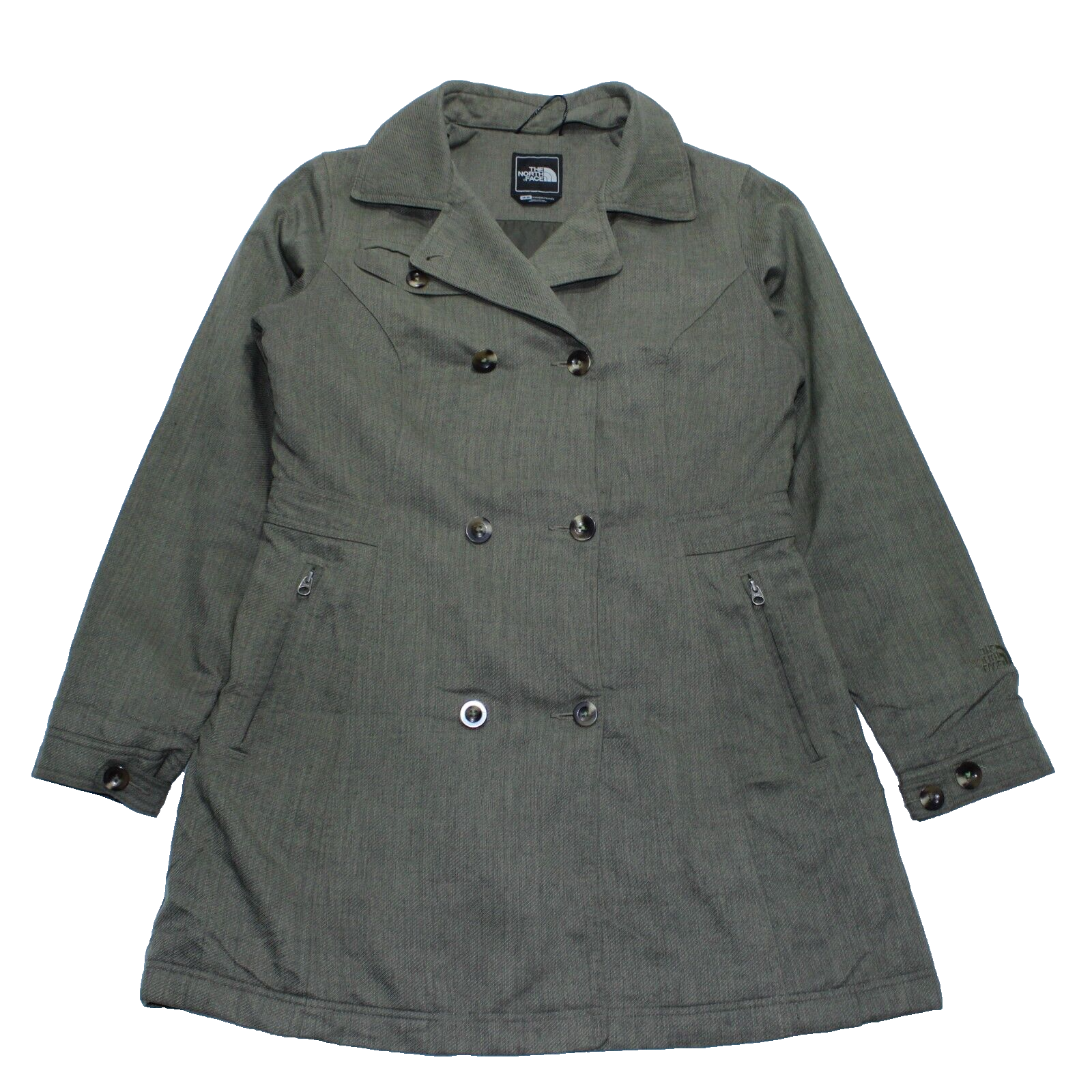 The North Face Pea Coat Womens Medium In Sage Padded Winter Double Breasted Zip