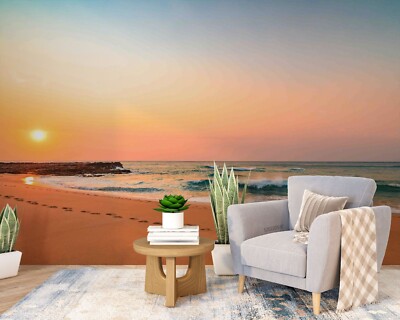 3D Beach Sea Sky Sunset Landscape Self-adhesive Removable Wallpaper Murals