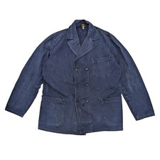 Vintage 60s Cevaco Double Breasted Work Chore Indigo Blue Jacket Workwear