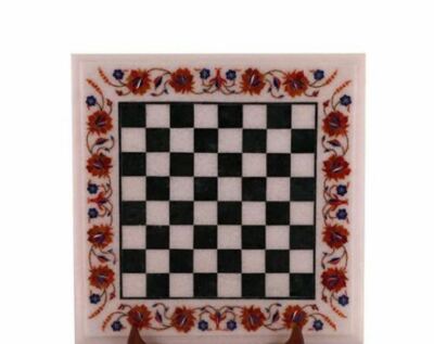 18'' white marble chess table top center inlay lapis mosaic home decor G573