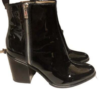 calvin klein boots women's black patent double zip booties Black