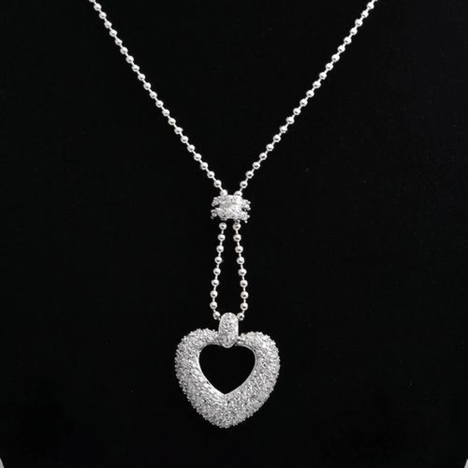 Collana Donna Cuore Ciondolo Zirconi 750er Oro 18Karat Placcato Argento A1040 - Immagine 4 di 4