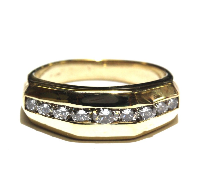 14k yellow gold .72ct SI3 I1 H diamond mens wedding band ring 6.3g gents 8