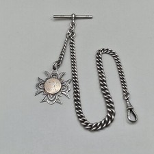 Sterling Silver Albert Chain with T-Bar & Fob 30g