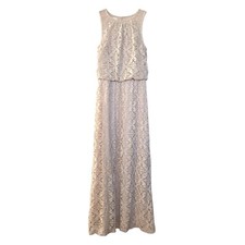 London Times Crochet Maxi Dress Size 6 Beige Neutral Sleeveless Lined Wedding