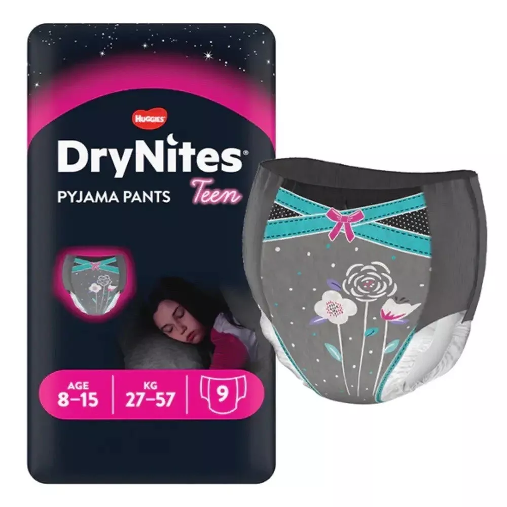 Huggies DryNites Girls Bedwetting Pyjama Pants Teen 8 15yrs Black