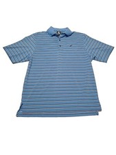 Footjoy FJ Polo Shirt Mens Size Medium Blue Multi Stripes Leaf Three Button Golf