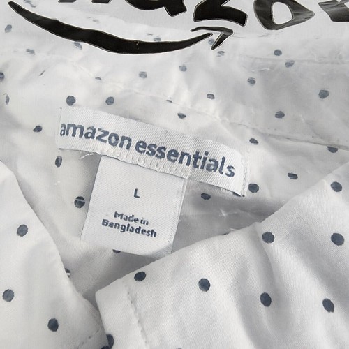 Essentials Classic-Fit Long Sleeve Button Down Poplin Shirt White/Black Dots (L) - Picture 9 of 10