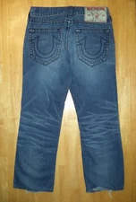 True Religion Bobby Big T Jeans Size 33 x 33 -- Fits 33 x 29 Ripped Distressed